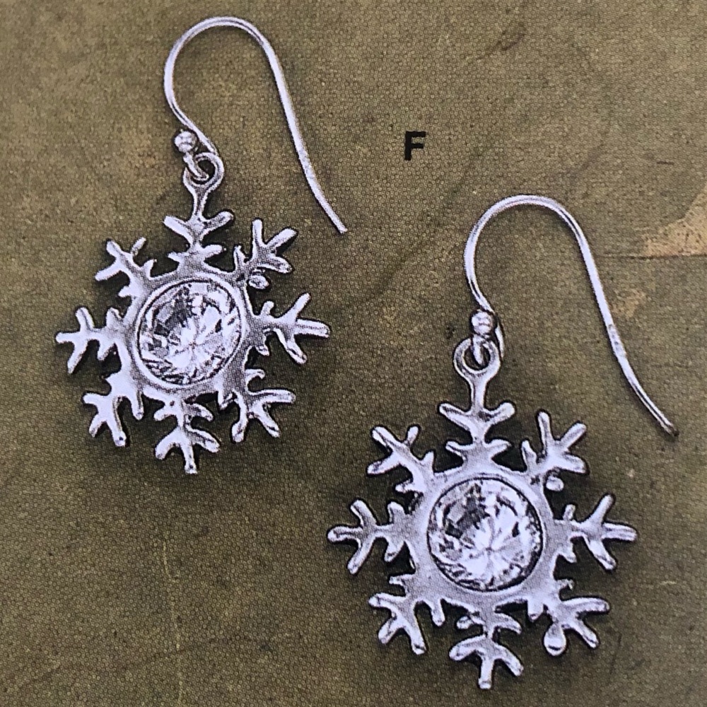 Silpada Sterling Silver Cubic Zirconia Snowflake Earrings W1459 - Picture 1 of 16